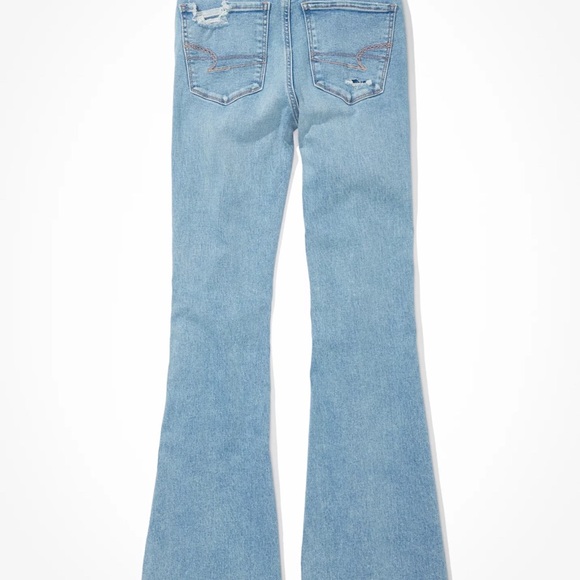 American Eagle Next Level Ripped Super High-Waisted Flare Jeans light blue - Picture 5 of 10